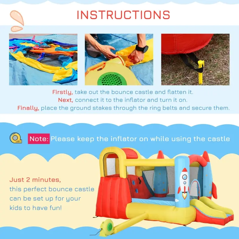 Outsunny Kids Inflatable Bounce House, 4-in-1 Jumping Castle with Slides & Trampoline, Fun Outdoor Play