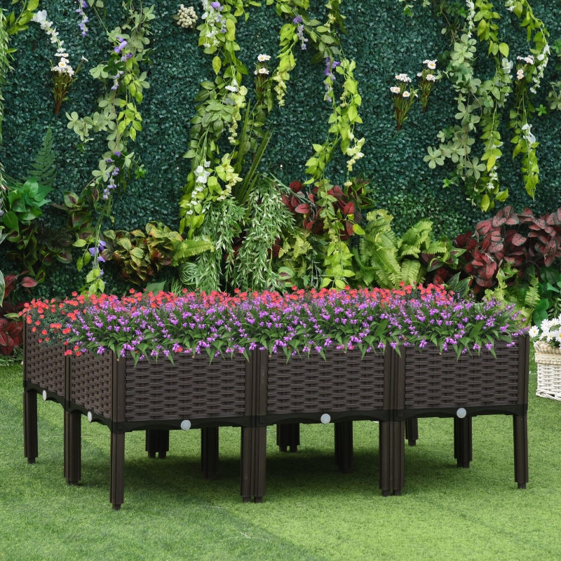 Outsunny 6-piece PP Raised Flower Bed Stackable Vegetable Herb Grow Box