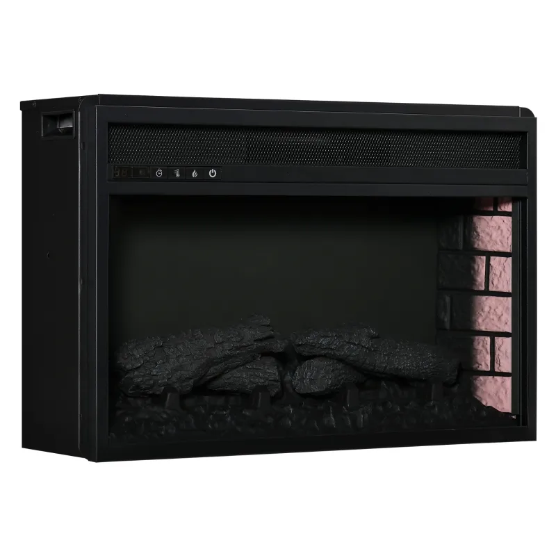 HOMCOM 27" Electric Fireplace Insert, Retro Recessed Fireplace Heater with Realistic Log Flame, Remote Control, and Adjustable Brightness, 1400W, Black