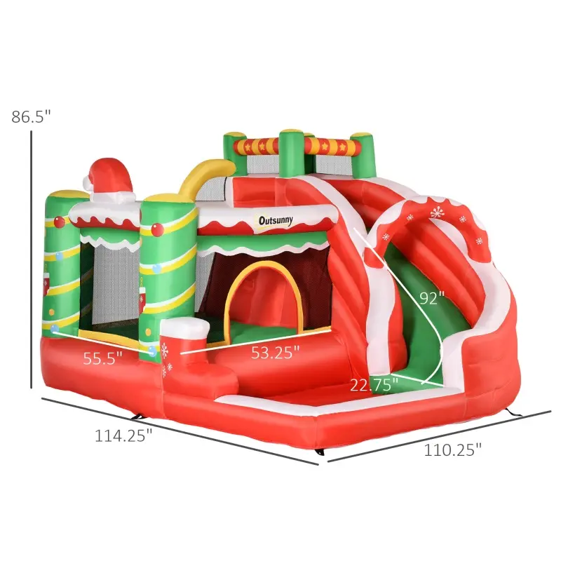 Outsunny 4-in-1 Kids Inflatable Bounce House Christmas Jumping Castle with Christmas Tree Pattern, Includes Trampoline, Pool, Slide, Climbing Wall with Carry Bag, Repair Patches and Air Blower