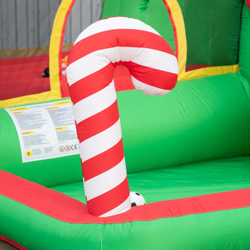 Outsunny Christmas 4-in-1 Kids Inflatable Bounce House Jumping Castle Trampoline, Pool, Slide, Climbing Wall with Christmas Tree Pattern Storage Bag & Air Blower