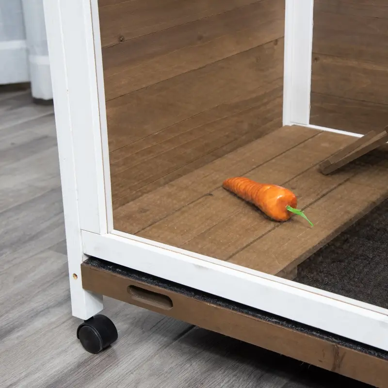 PawHut Fir Wood Rabbit Hutch Indoor Home with a Living Room for Sleeping Run Area