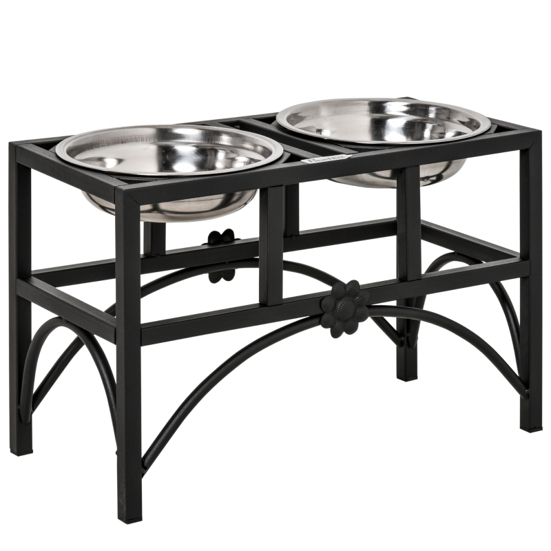 PawHut 17" Double Stainless Steel Heavy Duty Dog Food Bowl Elevated Pet Feeding Station