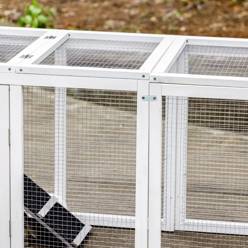 PawHut 102" 2 in 1 Wooden Rabbit Hutch, Double Main House Pet Playpen, Large Bunny House Enclosure for Indoor/Outdoor with 2 Run Boxes, Tray, and Ramp, for Rabbits, Chickens, Ducks, Guinea Pig, Gray