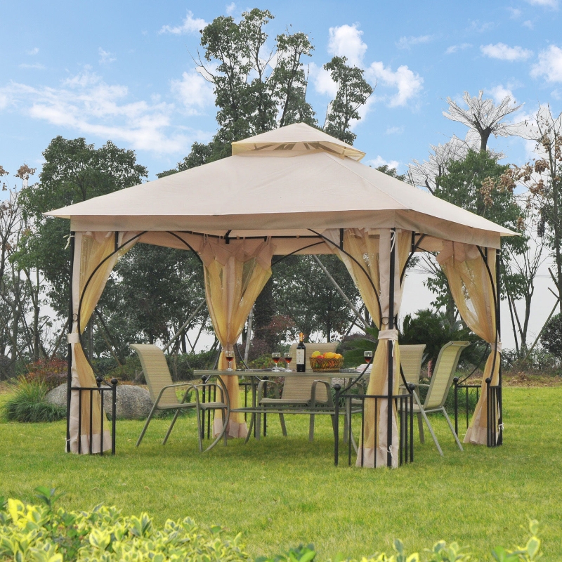 Outsunny 10'x10' Patio Gazebo, Outdoor Garden Canopy for Events Party Backyard with Mosquito Netting