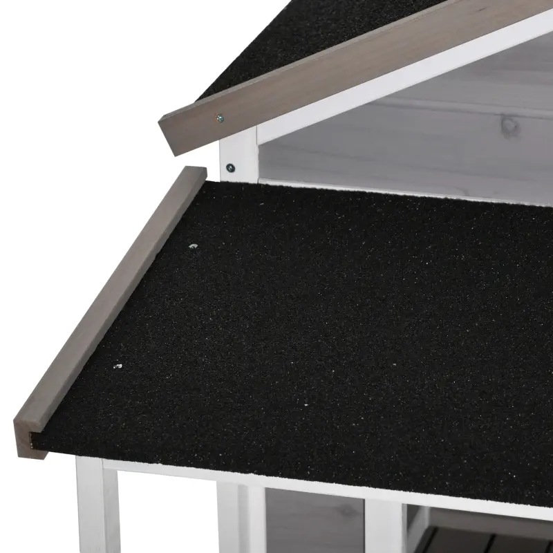 PawHut Outdoor Dog House Cabin Style, Wooden Raised Pet Kennel with Asphalt Roof, Front Door, Side Window, Porch for Medium/Large Dogs, Loading 53 Lbs., Grey