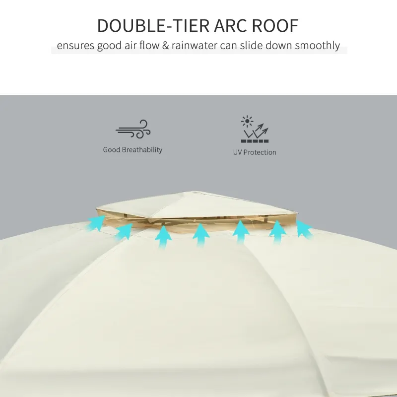 Outsunny 12' x 12' Steel Gazebo Canopy Party Tent Shelter with Double Roof, Curtains and Netting Sidewalls, Beige