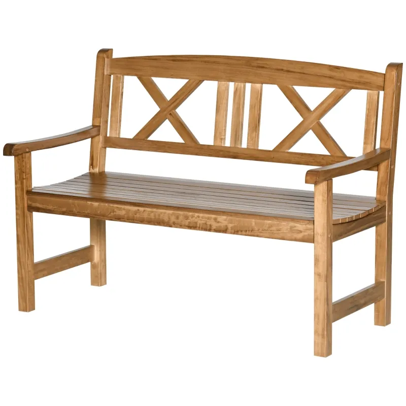 Outsunny 2-Seater Wooden Garden Bench, 4FT Outdoor Patio Loveseat with Unique X-Shape Back for Yard, Lawn, Porch, Natural Wood
