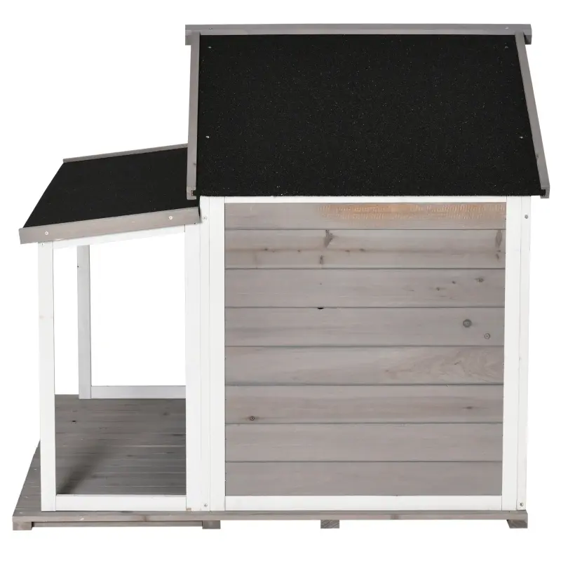 PawHut Outdoor Dog House Cabin Style, Wooden Raised Pet Kennel with Asphalt Roof, Front Door, Side Window, Porch for Medium/Large Dogs, Loading 53 Lbs., Grey