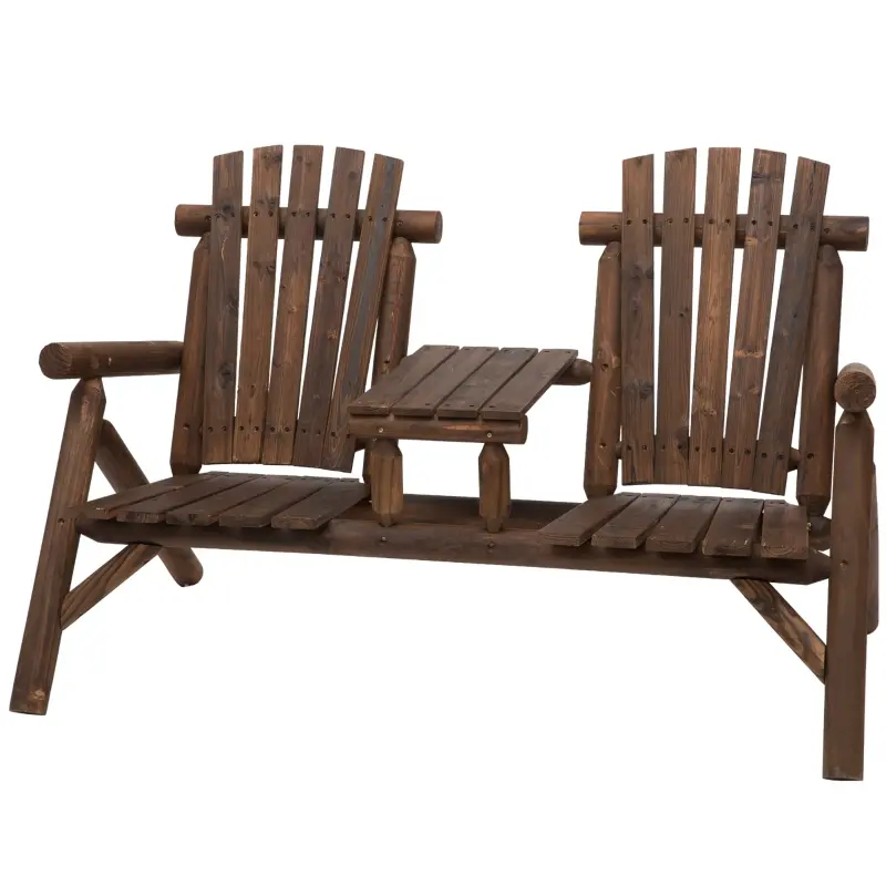 Outsunny Wood Adirondack Patio Chair Bench with Center Coffee Table, Perfect for Lounging and Relaxing Outdoors Carbonized