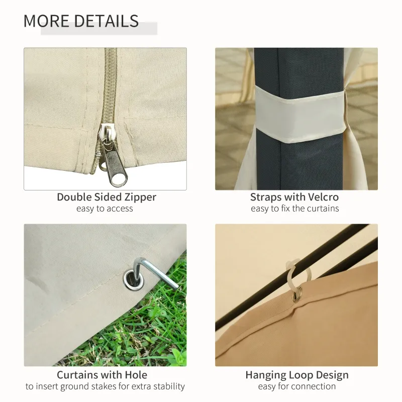 Outsunny 12' x 12' Steel Gazebo Canopy Party Tent Shelter with Double Roof, Curtains and Netting Sidewalls, Beige