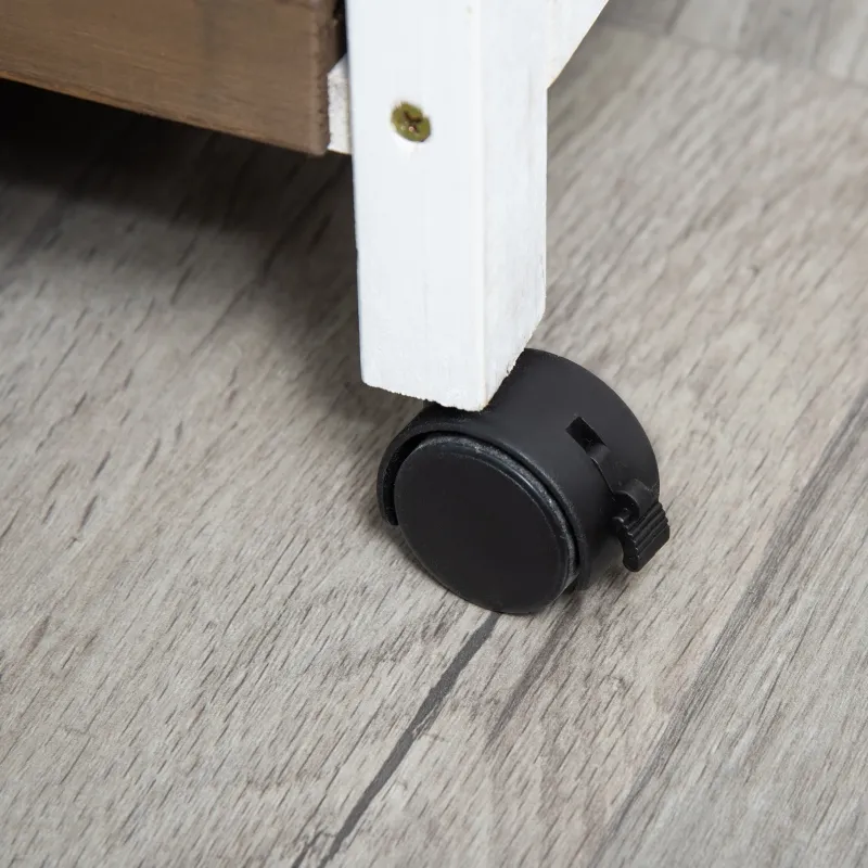 PawHut Fir Wood Rabbit Hutch Indoor Home with a Living Room for Sleeping Run Area