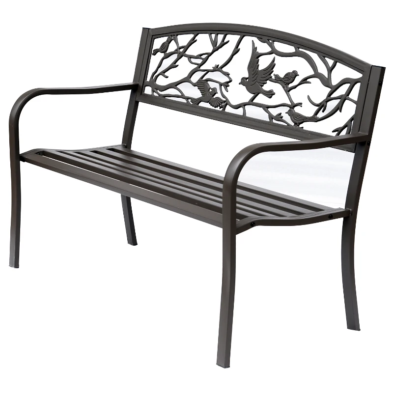 Outsunny 50" Vintage Bird Pattern Garden Cast Iron Patio Bench - Brown