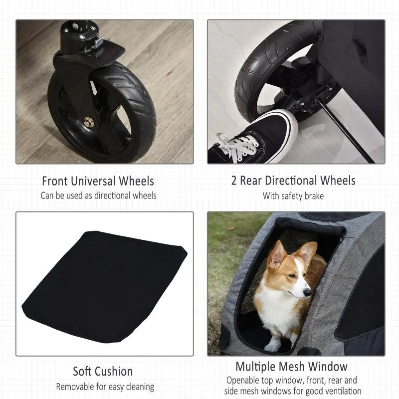 PawHut Foldable Dog Stroller with Storage Pocket, Oxford Fabric for Medium Size Dogs - Grey