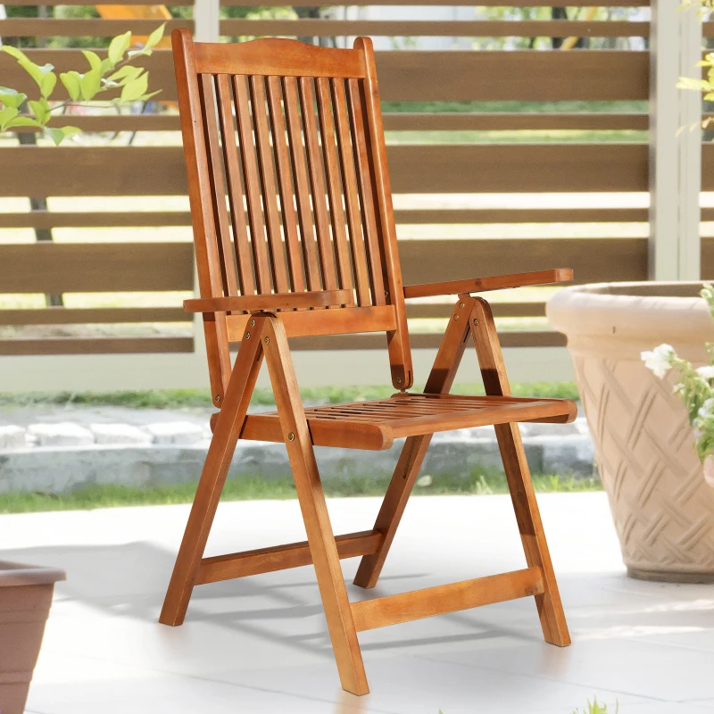 Outsunny Outdoor Acacia Wood Dining Patio Chair Foldable with 5 Adjustable Seat Positions