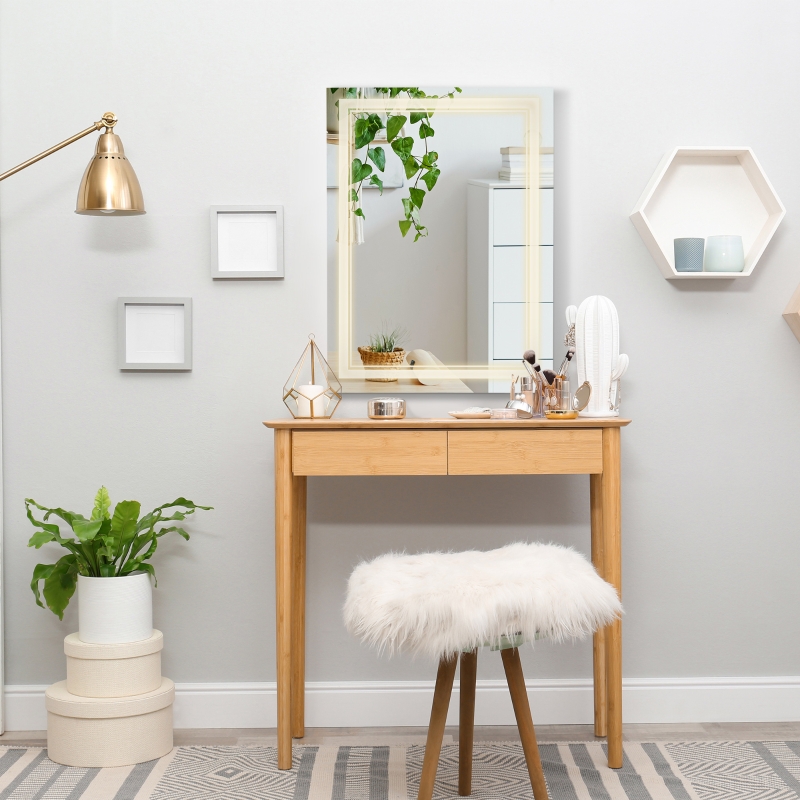 kleankin 31" x 24" LED Bathroom Mirror, Wall Mounted Dimmable Lighted Vanity Mirror, with 3 Color, Smart Touch, Horizontally and Vertically, Plug-in, Silver