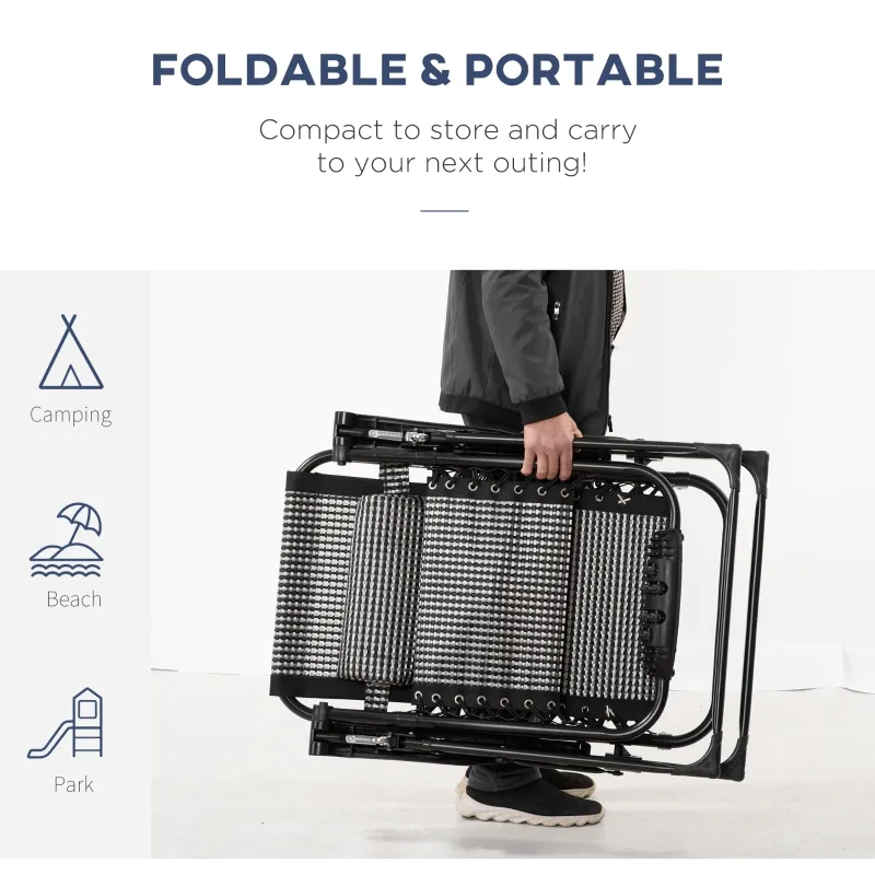 Outsunny 3 Pieces Foldable Patio Lounge Chair, Zero Gravity Chair Set of 2 with Side Table and Cup Holder, Reclining Chairs with Foot Massager Function, Headrest, Grey and Black