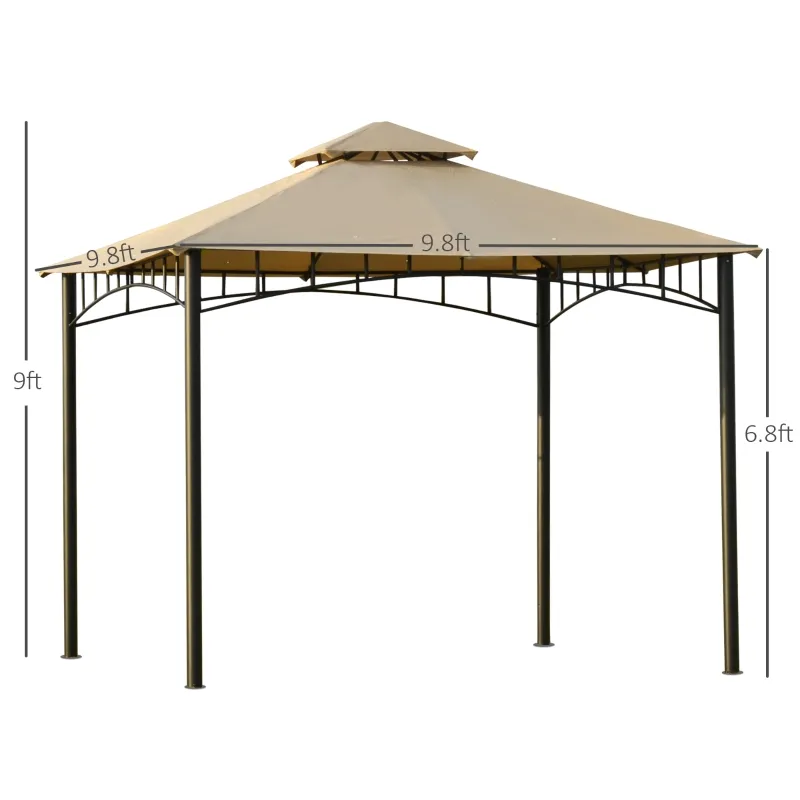 Outsunny 10' x 10' Gazebo Canopy Party Tent Garden Pavilion Patio Shelter Outdoor with Double Tiered Roof, Steel Frame, Beige