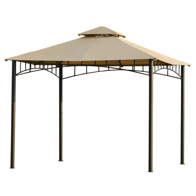 Outsunny 10' x 10' Gazebo Canopy Party Tent Garden Pavilion Patio Shelter Outdoor with Double Tiered Roof, Steel Frame, Beige
