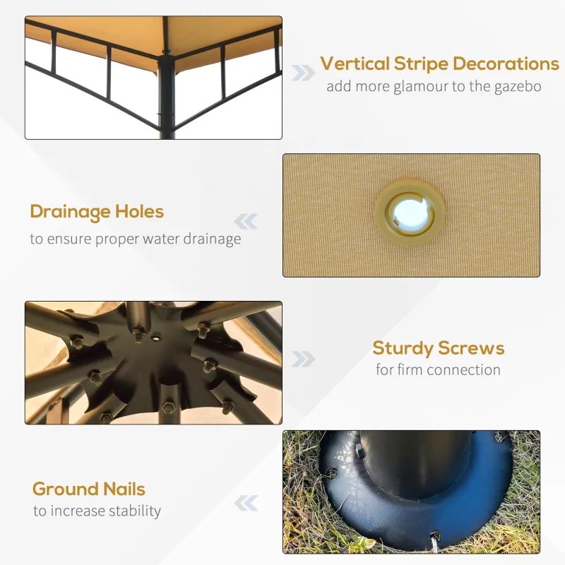 Outsunny 10' x 10' Gazebo Canopy Party Tent Garden Pavilion Patio Shelter Outdoor with Double Tiered Roof, Steel Frame, Beige