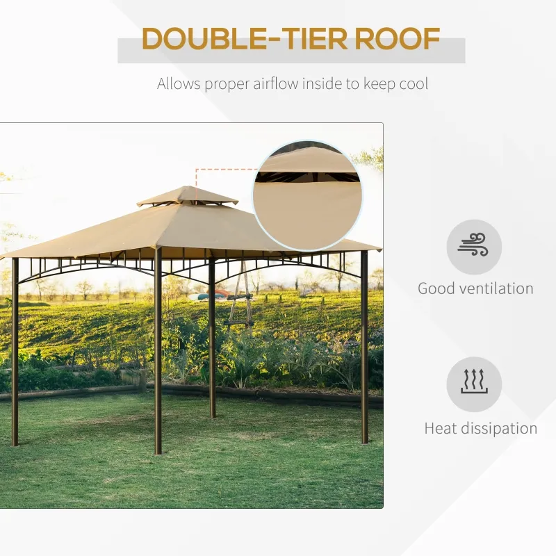 Outsunny 10' x 10' Gazebo Canopy Party Tent Garden Pavilion Patio Shelter Outdoor with Double Tiered Roof, Steel Frame, Beige