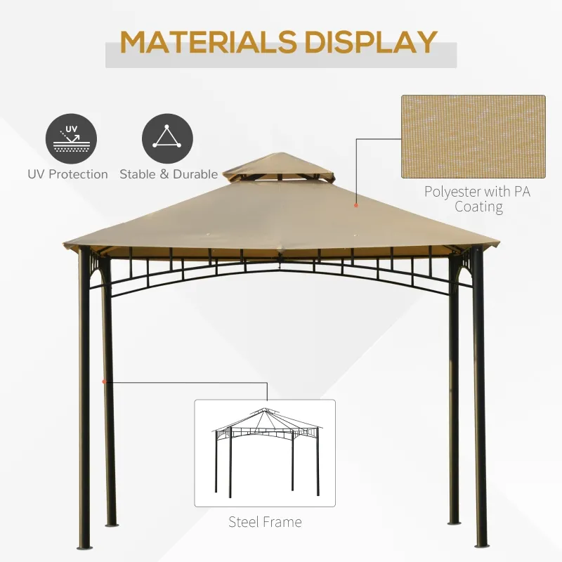 Outsunny 10' x 10' Gazebo Canopy Party Tent Garden Pavilion Patio Shelter Outdoor with Double Tiered Roof, Steel Frame, Beige