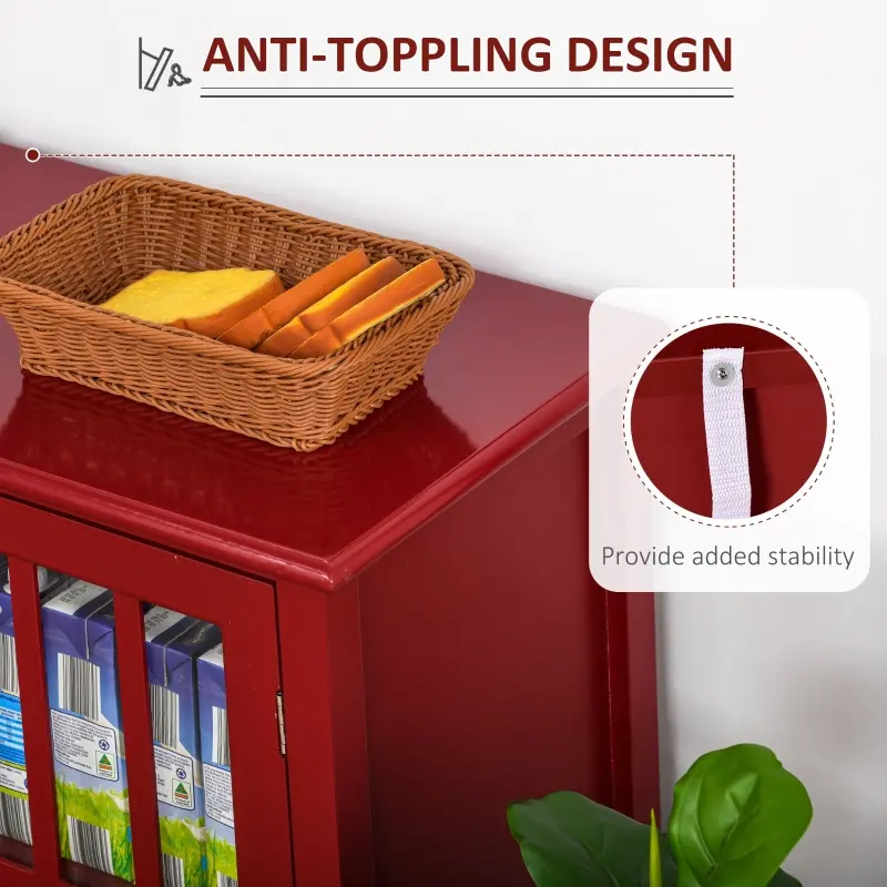 HOMCOM Sideboard, Glass Door Serving Buffet Cabinet, Liquor Cabinet with 12 Bottle Wine Rack, Red