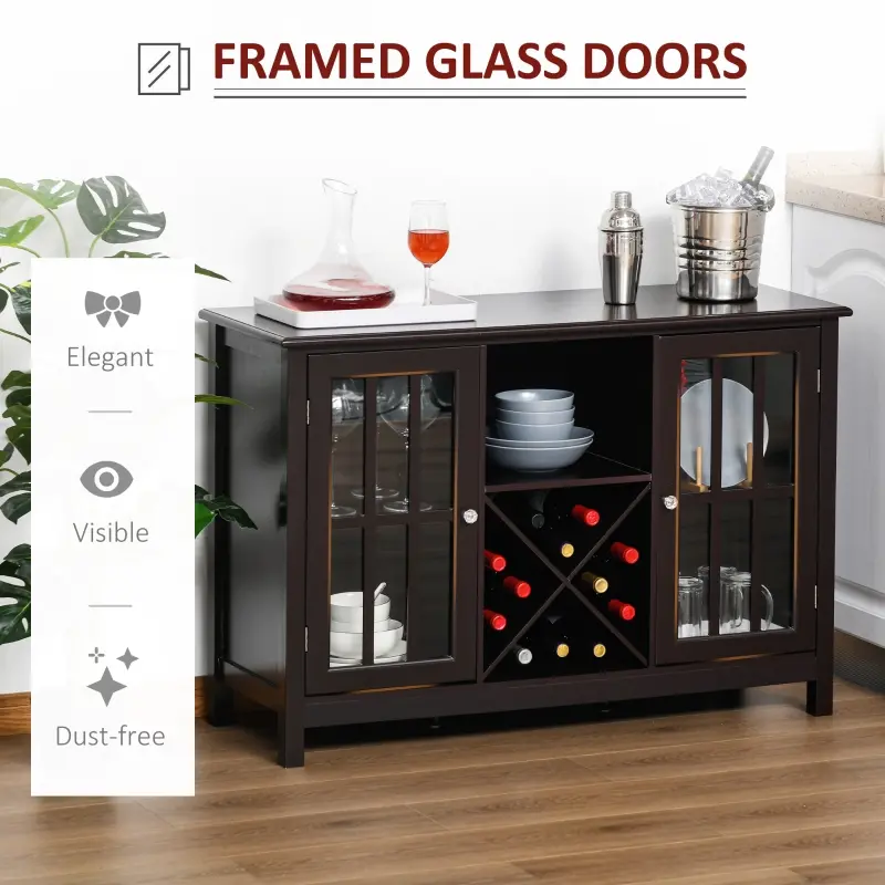 HOMCOM Sideboard, Glass Door Serving Buffet Cabinet, Liquor Cabinet with Adjustable Shelves, 12 Bottle Wine Rack for Living Room, Kitchen, Espresso