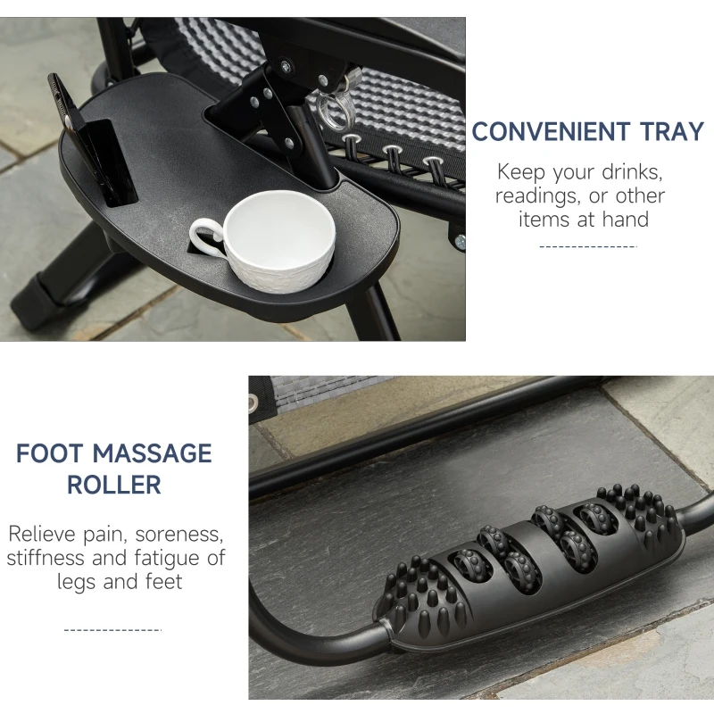 Outsunny Zero Gravity Chair, Folding Recliner Chair, Adjustable Patio Lounger with Detachable Pillow, Cup Holder and Foot Massage Roller for Outdoor, Patio, Deck, Poolside, Grey