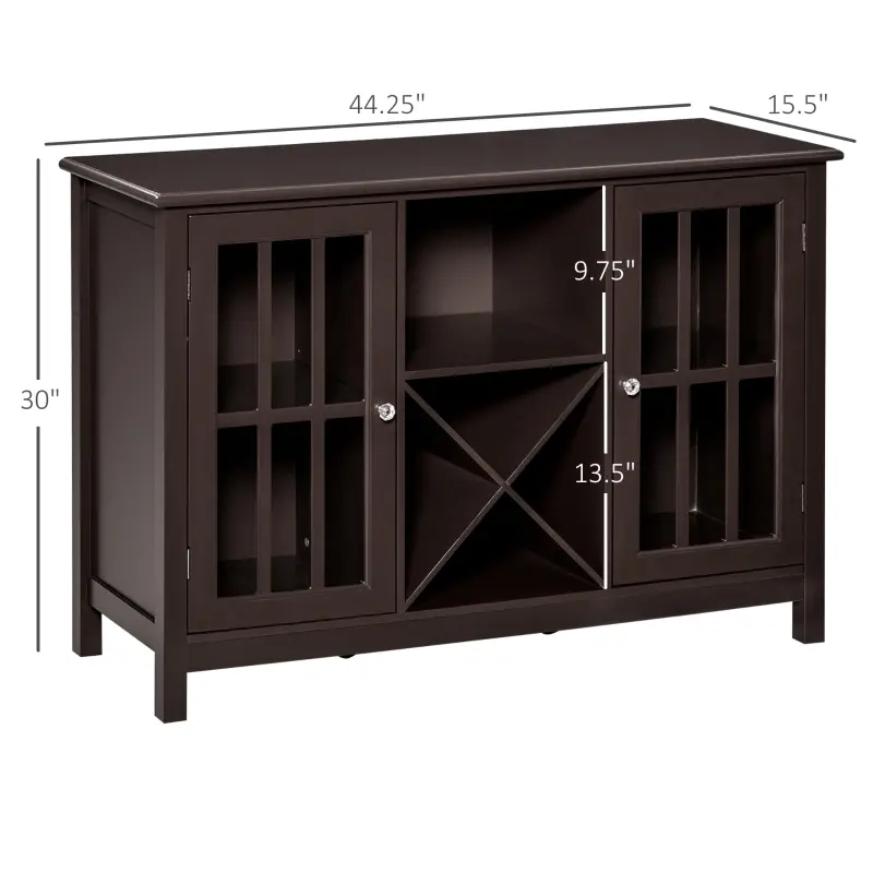 HOMCOM Sideboard, Glass Door Serving Buffet Cabinet, Liquor Cabinet with Adjustable Shelves, 12 Bottle Wine Rack for Living Room, Kitchen, Espresso
