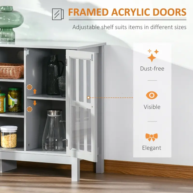 HOMCOM Sideboard, Buffet Cabinet, Coffee Bar Cabinet, Kitchen Cabinet with Storage Shelves, Slatted Framed Doors and Cable Management for Living Room, Gray