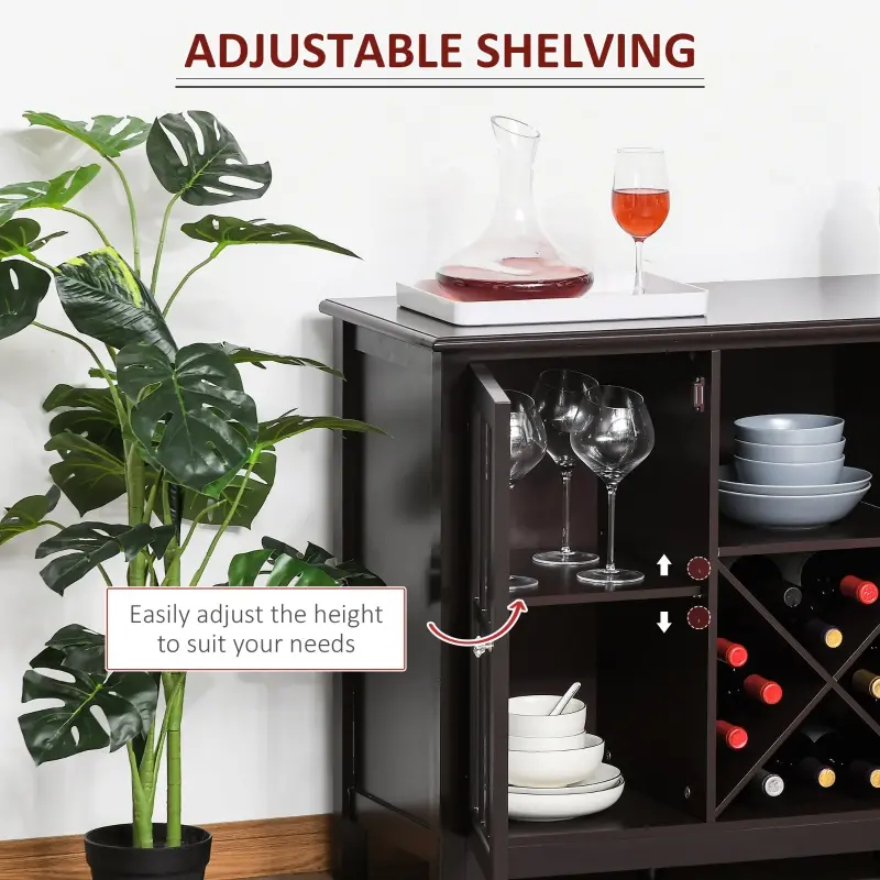 HOMCOM Sideboard, Glass Door Serving Buffet Cabinet, Liquor Cabinet with Adjustable Shelves, 12 Bottle Wine Rack for Living Room, Kitchen, Espresso