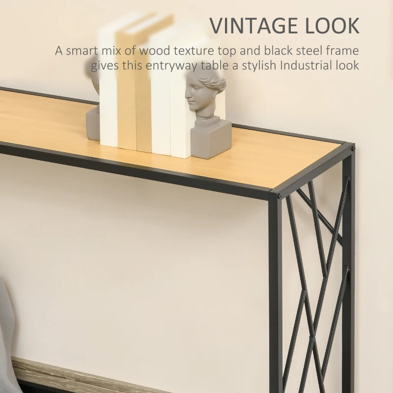 HOMCOM 47.25" Console Table, Industrial Sofa Table with Metal Frame for Living Room, Hallway, Yellow