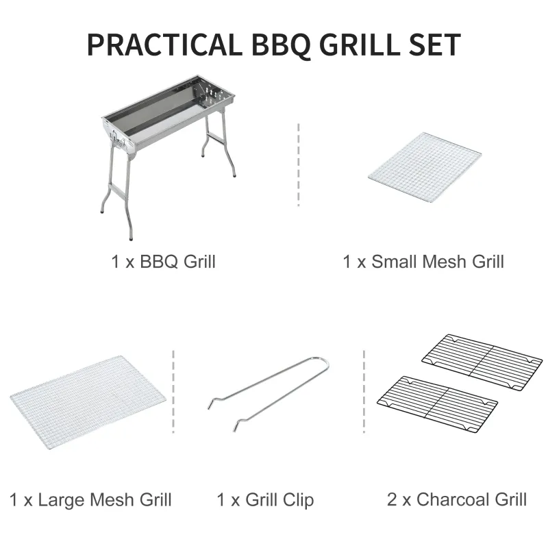Outsunny 28" Portable Charcoal Barbecue Grill Stainless Steel Small Folding BBQ Camping Grill for Shish Kabob