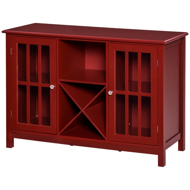 HOMCOM Sideboard, Glass Door Serving Buffet Cabinet, Liquor Cabinet with 12 Bottle Wine Rack, Red