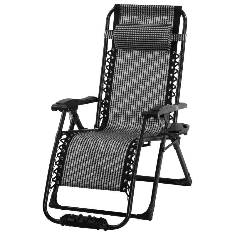 Outsunny Zero Gravity Chair, Folding Recliner Chair, Adjustable Patio Lounger with Detachable Pillow, Cup Holder and Foot Massage Roller for Outdoor, Patio, Deck, Poolside, Grey