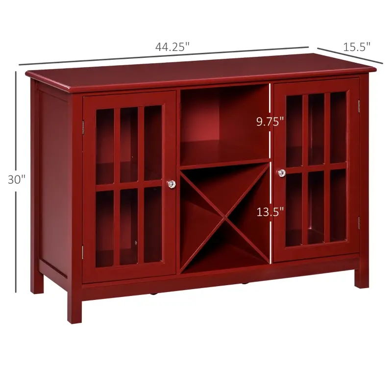 HOMCOM Sideboard, Glass Door Serving Buffet Cabinet, Liquor Cabinet with 12 Bottle Wine Rack, Red