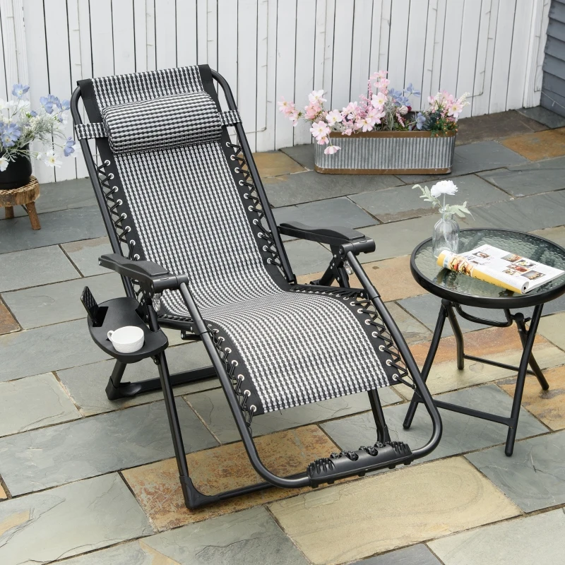 Outsunny Zero Gravity Chair, Folding Recliner Chair, Adjustable Patio Lounger with Detachable Pillow, Cup Holder and Foot Massage Roller for Outdoor, Patio, Deck, Poolside, Grey