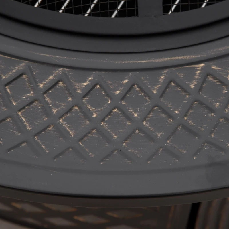 Outsunny 32" Outdoor Fire Pit Grill & Ice Bucket Table, Portable Steel Wood Burning Bowl, Cooking Grate, Poker, Rain Cover, Spark Screen Lid