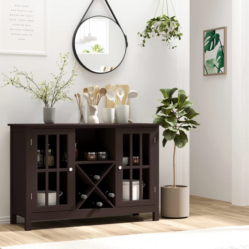HOMCOM Sideboard, Glass Door Serving Buffet Cabinet, Liquor Cabinet with Adjustable Shelves, 12 Bottle Wine Rack for Living Room, Kitchen, Espresso