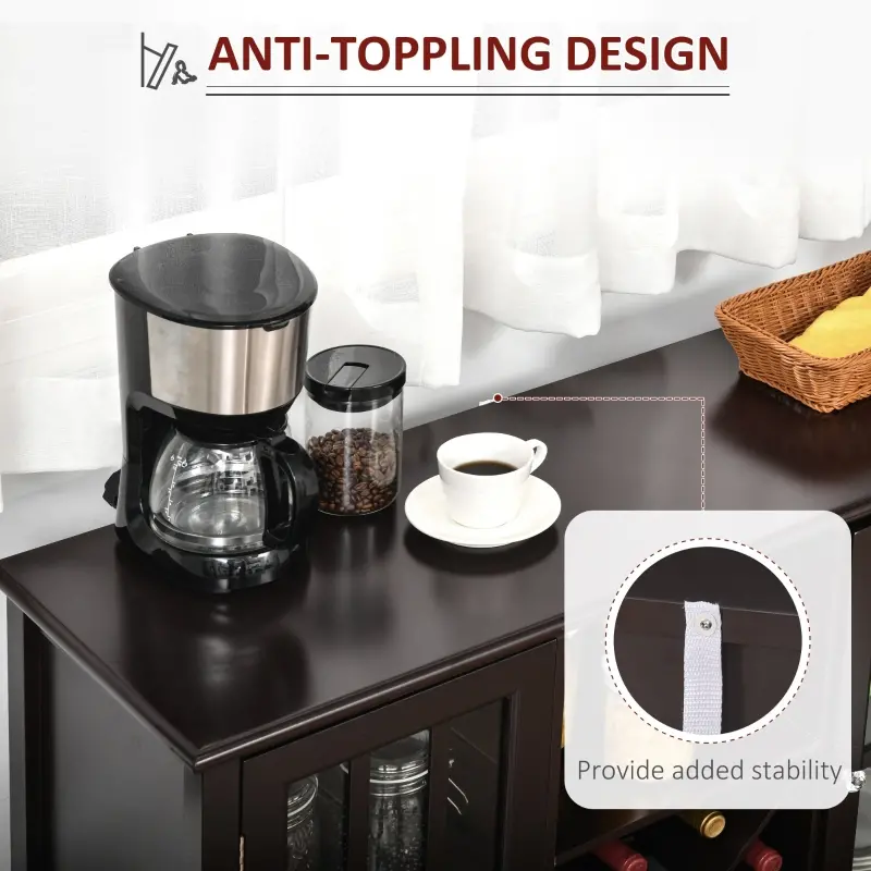 HOMCOM Sideboard, Glass Door Serving Buffet Cabinet, Liquor Cabinet with Adjustable Shelves, 12 Bottle Wine Rack for Living Room, Kitchen, Espresso