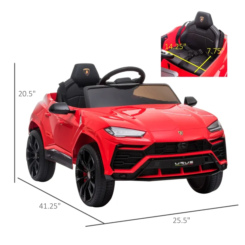 Aosom Kids Electric Ride On Compatible 12V Battery-powered Car Lamborghini Urus Toy for 3-6 Years Old Red