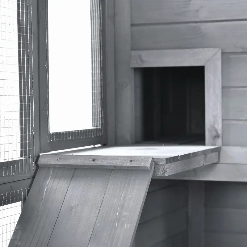 PawHut Large Wooden Outdoor Cat House with Large Run for Play, Catio for Lounging, and Condo Area for Sleeping, Grey