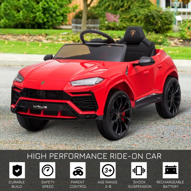 Aosom Kids Electric Ride On Compatible 12V Battery-powered Car Lamborghini Urus Toy for 3-6 Years Old Red