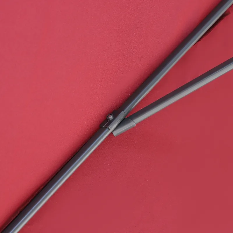 Outsunny 8' x 8' Square Patio Hanging Offset Umbrella Aluminum Outdoor Cantilever Crank Market Parasol Garden Sun Canopy Shelter 360° Rotation w/ Cross Base Wine Red