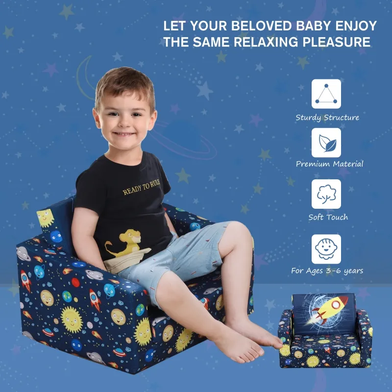 Qaba Children Kids Mini Sofa Armchair Dual-Use Comfortable Washable and Safe Foldable Suitable for Watching Movies and Playing Games Polyester Blue