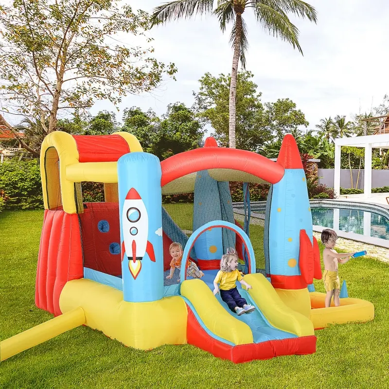 Outsunny Kids Inflatable Bounce House, 4-in-1 Jumping Castle with Slides & Trampoline, Fun Outdoor Play