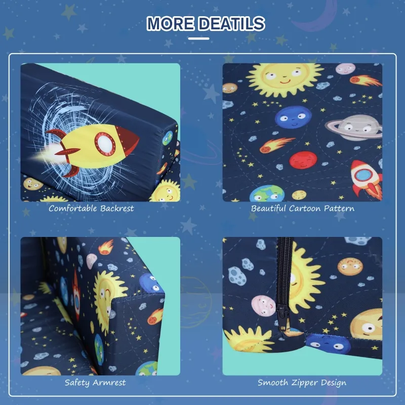 Qaba Children Kids Mini Sofa Armchair Dual-Use Comfortable Washable and Safe Foldable Suitable for Watching Movies and Playing Games Polyester Blue