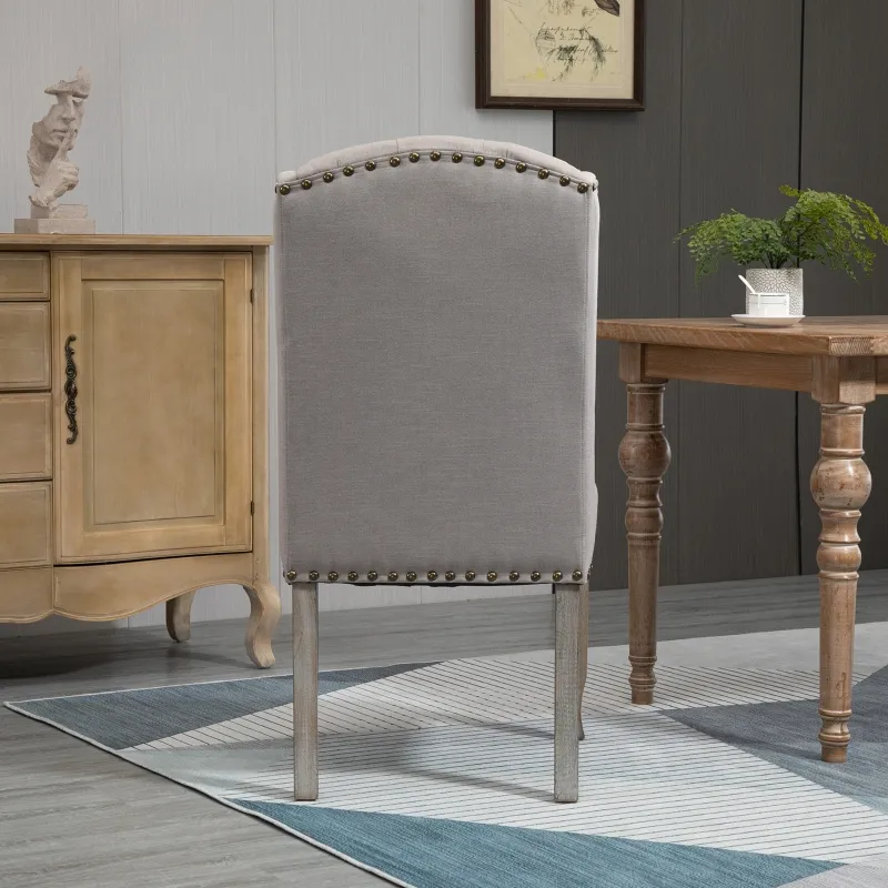 HOMCOM Fabric Dining Chair, Upholstered Accent Chair with Tufted Wingback, Nailhead Trim & Wood Legs for Living Room, Kitchen, Beige