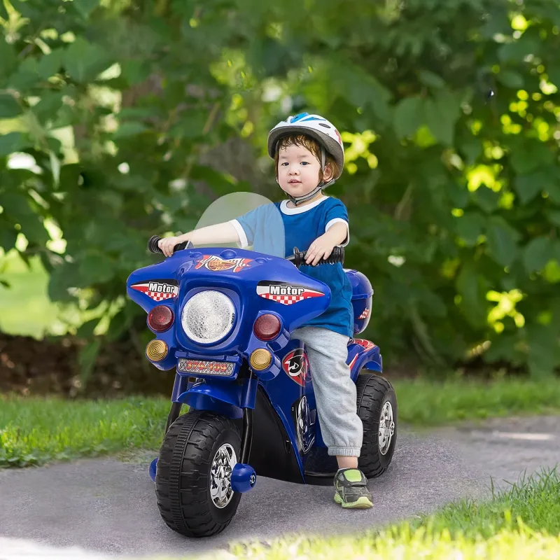 Aosom 6V Kids Motorcycle Dirt Bike Electric Battery-Powered Ride-On Toy Off-road Street Bike with Music & Horn Buttons, Stable 3-Wheel Design, & Rear Storage Space, Blue